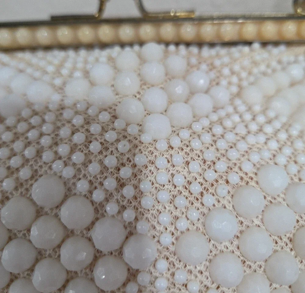 Bakerlite Vintage Beaded Pearl-Style Cream Evening Bag